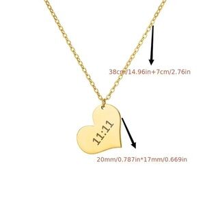 Heart Pendant Angel Number 11:11 Necklace. Stainless Steel Gold Plated Necklace